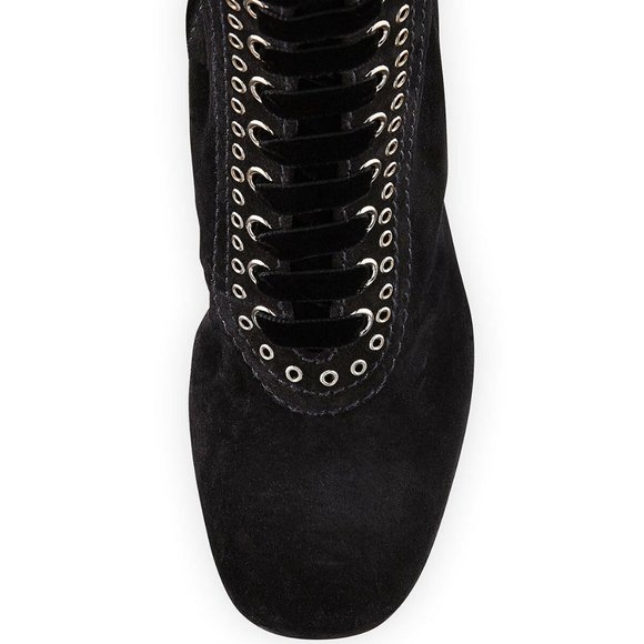 Black Leather Laced Booties | Miu Miu Miu Miu Lace-Up Booties w/ Grommet Details Black 38.5